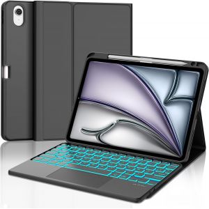 Clavier Ipad Air 11 Pouces M3/M2 (2025/2024) Avec Pavé Tactile, Coque Clavier Trackpad Azerty Français Rétroéclairé 7 Couleurs Détachable Sans Fil Bluetooth, Noir[Z245] - Neuf