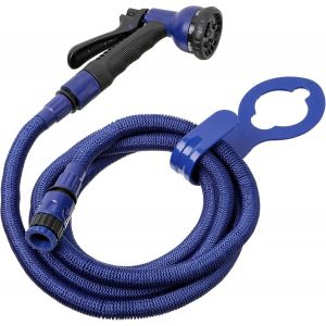 Tuyau d'arrosage Extensible Superflex de 7,5 m, léger, pistolet d'arrosage à 8 positions, connecteur universel, raccord de robinet femelle 3/4""-1/2"" et support de robinet. Bleu - Neuf