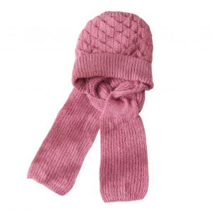 Chapeau D'hiver Pour Femme Avec Écharpe Intégrée, Tricoté Épais Et Chaud, Coupe-Vent, Haute Élasticité, Protection Complète, Voyage En Plein Air, Casquette De Cyclisme Par Temps Froid-Rose - Neuf