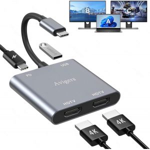 TTA-Switch HDMI, USB C vers Dual HDMI Adapter 4K@60Hz, Splitter hdmi 2 Sorties, 2 Ports Hdmi 4K, PD Port, USB 3.0 Port Pour Ordinateurs Portables, Tablettes, etc (Seul HDmi 4K@60HZ Ou Deux HDMi 4K@30 - Neuf