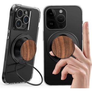 Sjzg-Anneau Magn&eacute;tique Fin Pour T&eacute;l&eacute;phone, B&eacute;quille Ultra Fine Compatible Avec Boucle De Doigt, Anneau De Support Pour T&eacute;l&eacute;phone Mag Safe Iphone 16/15/14/13/12 (Bois De Noyer) - Neuf