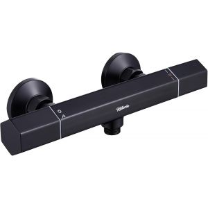 Robinet de douche avec thermostat, mitigeur de douche, thermostatique de douche, avec bouton de s&eacute;curit&eacute; &agrave; 38 &deg;C, valve anti-br&ucirc;lure, laiton, noir, bec G1/2 - Neuf