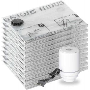 GUWH-Lot De 10 Sacs De Rangement Sous Vide Avec Pompe &Eacute;lectrique, 10 Sacs De Taille Moyenne Pour V&ecirc;tements De Voyage, Sacs Herm&eacute;tiques &Agrave; Fermeture Herm&eacute;tique Pour V&ecirc;tements, Oreillers, Couettes, - Neuf