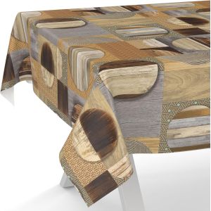 Ulteronixshop-Nappe En Toile Cir&eacute;e - Lavable - Nappe De Table De Jardin - Imperm&eacute;able - Bord Coup&eacute; - Motif Patchwork - Marron - 220 X 140 Cm - Neuf