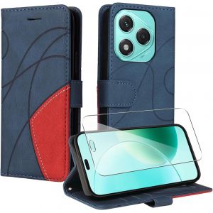 Kal-Coque Pour Honor 400 Lite 5g (6.7"" Inches) Avec 1 Pièces Protection Écran En Verre Trempé, Couleur Combinaison (Bleu Et Rouge) Pu Cuir Flip Portefeuille Housse Étui Pour Honor 400 Lite 5g - Neuf