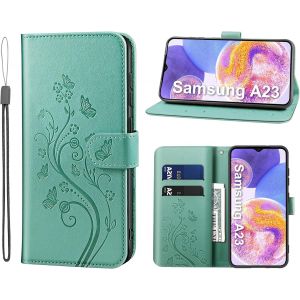 Sansh-Coque Pour Samsung Galaxy A23 5g/4g, Etui Protection Housse Premium En Cuir Pu, Avec Compartiment Pour Cartes Et Argent, Fermeture Magnétique, Compatible Avec Samsung Galaxy A23, Vert - Neuf