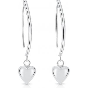 Kal-&reg; Boucles D'oreilles Pendantes Rigides En Argent Fin 925, Plaqu&eacute; Or Jaune Ou Or Rose Avec Pendant En Forme De Coeur - Dimension: 7 X 35 Mm - Neuf