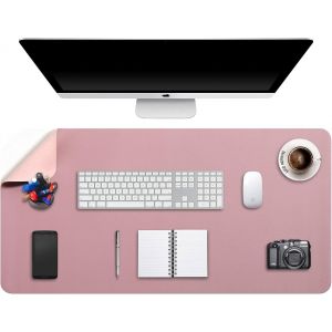 Tapis de Souris Grand,sous Main Bureau XXL,Mouse Pad Mat Prolongé,Tapis de Portable,Tableau d'Écriture,Buvard de Bureau,Double Face Usage en Cuir PU Étanche,90 x 43cm Rose Foncé/Rose - Neuf