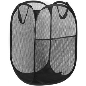 MEVRONISSHOP-Panier &agrave; linge pliable en maille avec poche lat&eacute;rale, panier pour v&ecirc;tements sales avec poign&eacute;es, pour salle de bain, chambre &agrave; coucher, dortoir d'&eacute;tudiant, noir - Neuf