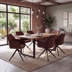 Lot de 6 chaises de salle &agrave; manger HWC-L80, chaises de cuisine avec accoudoirs pivotants et m&eacute;canisme de retour automatique, velours 440 g/m&sup2;aspect daim, marron terracotta - Neuf