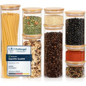 Checarzhn--No1-Lot De 8 Bocaux De Conservation Ronds Avec Couvercle - Volume 4,3 L - Épaisseur Du Verre Augmentée - Boîtes De Conservation Avec Couvercle Hermétiques - Boîte De Rangement Pour Tous Le - Neuf