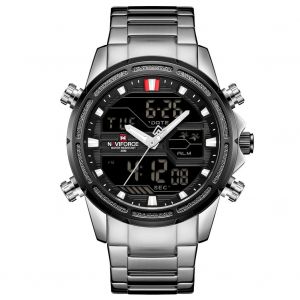Montre-Bracelet Electronique Tendance Pour Homme Naviforce, Etanche, Avec Bracelet En Acier (Boitier Blanc Et Noir) - Neuf