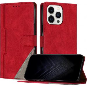 Kal-Étui Pour Iphone 15 Pro Max (6,7 Pouce), Housse En Cuir Pu Avec [Protection Antichoc Tpu] [Fonction Support] [Porte-Cartes ] Antichoc Magnétique Coque Pour Iphone 15 Pro Max - Rouge - Neuf