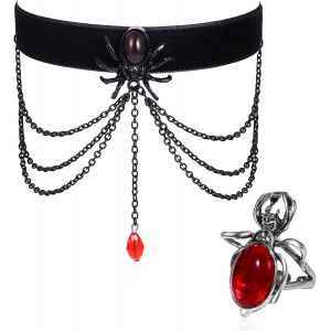 Kal-Collier Ras Du Cou Femme Gothique Vintage Collier Ras De Cou Mauvais ?il Lolita Vampire Costumes D'halloween,Punk Collier Araignée En Velours Avec Bagues D'araignée D'halloween - Neuf