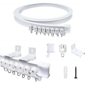 2m Rail Rideaux,Rail De Rideau Mantage Au Mur,Tringle À Rideaux Flexible Et Incurvée,Systèmes De Rail De Rideau Pour Rideaux,Douche,Séparateurs De Pièces,Blanc - Neuf