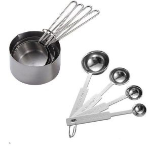 Ensemble De Cuill&egrave;res Et Tasses &Agrave; Mesurer En Acier Inoxydable - 10 Pi&egrave;ces Avec Anneau De Rangement - Neuf