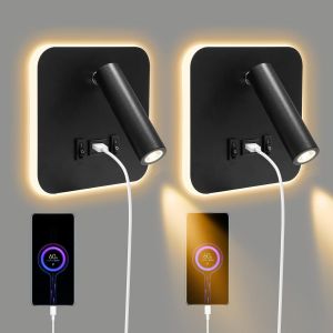 TIANYI-2PCS Liseuse de chevet LED, Appliques Murales LED Intérieures avec Interrupteur Port USB, 360°Réglable Applique Murale Lampe de Lecture de Chevet, Lumières Murale pour Couloir et Chevet (Noir) - Neuf