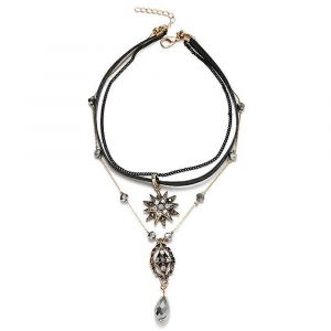 Collier Pendentif Étoile À Plusieurs Rangs Avec Tour De Cou Ajustable En Cuir Noir Et Pompon En Oxyde De Zirconium - Bijou Cadeau - Neuf