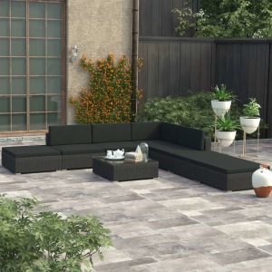 Prolenta Premium - Salon De Jardin 8 Pcs Avec Coussins R&eacute;sine Tress&eacute;e Noir - Neuf