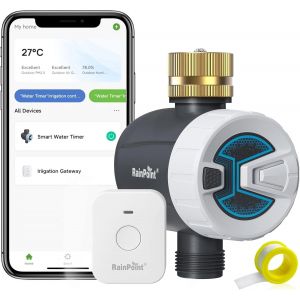 NouvelHorizonstore-Programmateur Arrosage WiFi, Minuteur Arrosage Automatique avec Entr&eacute;e en Laiton, 2 Modes D'arrosage, T&eacute;l&eacute;commande Smart APP Via WLAN 2,4 GHz ou Bluetooth, pour Jardin, Pelouse - Neuf