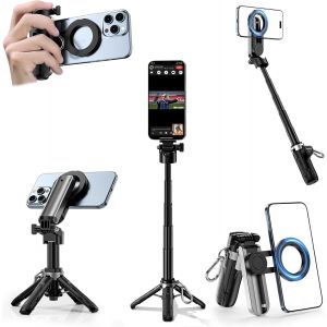 LORANKA-Perche &agrave; selfie magn&eacute;tique multifonction 4 en 1, mini support de t&eacute;l&eacute;phone portable avec t&eacute;l&eacute;commande amovible, compatible avec MagSafe, pour iPhone/Android, Vlog de voyage, diffusion en - Neuf