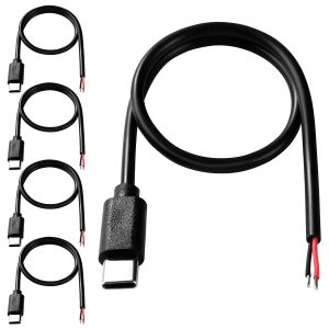 Kal-5 Pi&egrave;ces 30cm 22awg Queue De Cochon Usb Type-C M&acirc;le, 5v 3a Usb-C Vers Fil Nu &Agrave; 2 Broches, C&acirc;ble De Queue Usb Type - C Rallonge De C&acirc;ble D'alimentation, Pour Bricolage - Neuf