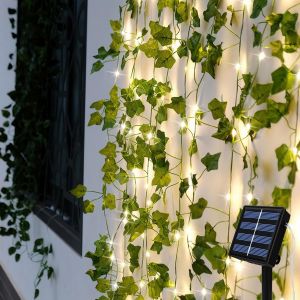 KAL-Guirlandes Lumineuse Solaire Extérieure, 7M 50 Led Lierre Artificiel Guirlande Lumineux Étanche, 8 Modes Guirlande Solaire Exterieur, Lierre Decoration Pour Jardin Noël Mariage Cour Patio Fête - Neuf