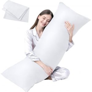 Coussin De Luxe Pour Tout Le Corps Avec Housse En Fibre, Oreiller De Corps Ultra Doux Pour Dormir, Coussin Long Respirant, 50,8 X 137,2 Cm (Blanc, Avec Housse) - Neuf