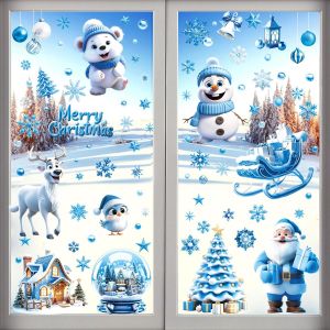108Pcs Autocollants Fen&ecirc;tre No&euml;l R&eacute;utilisables- 9 Feuilles Stickers Fenetre No&euml;l Avec Motifs Renne Rudolph Et Bonhomme De Neige, Stickers Double Face Pour D&eacute;corations De F&ecirc;te &Agrave; La Maison[Z442] - Neuf