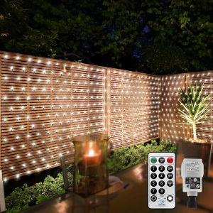 JGD-Filet lumineux d'ext&eacute;rieur - 3 x 2 m - 200 LED - Pour Bushes - &Eacute;tanche - Reliable avec t&eacute;l&eacute;commande et minuterie - 8 modes - Pour arbre, jardin - Blanc - Neuf