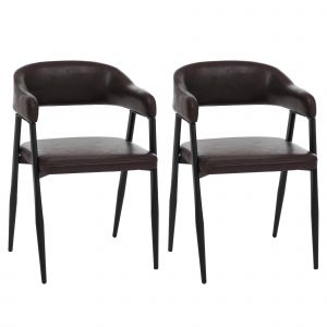 Lot de 2 chaises de salle &agrave; manger HWC-P29, chaise de cuisine, chaise &agrave; dossier, chaise rembourr&eacute;e, style industriel r&eacute;tro vintage, similicuirmarron fonc&eacute; - Neuf