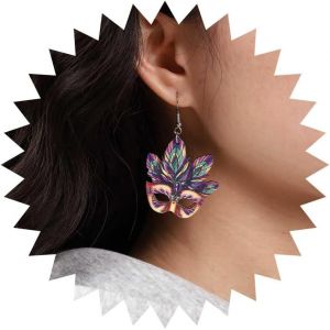Kal-Boucles D'oreilles Masques Carnaval Boucles D'oreilles Pendantes Masques En Bois Boucles D'oreilles Colorées Boucles D'oreilles D'oreilles Festives Mardi Gras Bijoux Pour Femmes Et Filles - Neuf