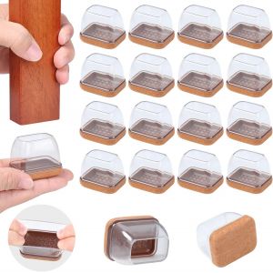 Protection Pied De Chaise,16pcs Rectangulaire Patin Chaise Silicone,Transparent Embout Pied De Chaise Avec Tampon Feutré,Protéger Le Sol Sans Bruit,Convient Largeur 24-30mm,Longueur 34-42mm - Neuf