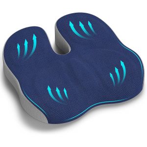 Yemaesre-Coussin Coccyx, Coussin Cha Bureau, Coussin Ergonomique Ass Pour Voiture Gaming, Coussin De Siège Pour Soulager La Pression Et Les Douleurs Des Hanches Et De La Sciatique - Bleu Marine - Neuf