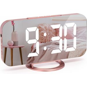 Horloge num&eacute;rique &agrave; grand &eacute;cran,R&eacute;veil &eacute;lectrique LED aliment&eacute;s par secteur, alarme, r&eacute;p&eacute;tition, 3 modes de gradation, horloge de chevet pour decoration chambre maison bureau-Dor&eacute; - Neuf