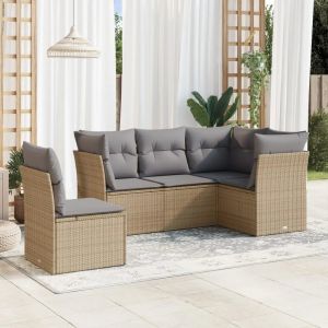 Prolenta Premium - Salon De Jardin Avec Coussins 5 Pcs Beige R&eacute;sine Tress&eacute;e - Neuf