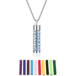 Collier D'huiles Essentielles Pour Femmes, Collier Pendentif D'aromath&eacute;rapie En Acier Inoxydable Avec 10 Tampons En Feutre, Cadeau De Bijoux D'huiles Essentielles Pour Femmes Et Hommes (H) - Neuf