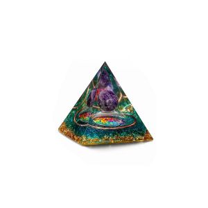 Pyramide d'orgonite avec am&eacute;thyste et obsidienne pour l'&eacute;nergie, la m&eacute;ditation et la gu&eacute;rison des chakras - Neuf