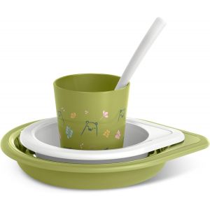 Kal- Vaisselle Apprentissage Bébe +6 Mois, Set Assiettes, Set Vaisselle Enfants, Coffret Repas Bébé Apte Lave-Vaisselle Et Micro-Ondes. Inclut : Verre + Assiete Plate + Bol + Cuillère, Bears Vert - Neuf