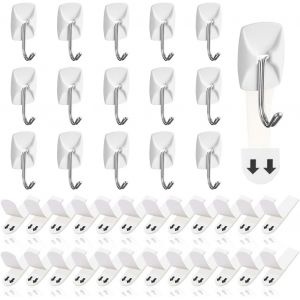 Crochet Adhésif,16 Petits Crochets Muraux Blancs avec 24 Bandes Adhésives,Crochets Utilitaires sans Dommages,pour Accroche Salle de Bain,Cuisine,Plafond,Mural,Porte,Porte Serviette - Neuf