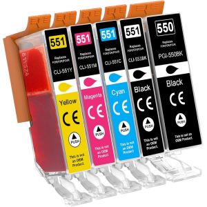 TEPPA-PGI-550 CLI-551 Compatible Cartouches d'encre pour Canon 550XL 551XL avec Canon Pixma iP7250 MG5650 MX925 iX6850 MG5550 MG5450 MG6650 MX920 MG5400 MG6450 MG7500 MX725 (5 Pack) - Neuf