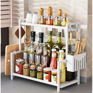 Étagère À Épices De Cuisine,Étagère À Épices À 2 Niveaux,Organisation Des Épices,Visibilité Facile,Peut Contenir Des Assaisonnements Et Des Condiments Avec Étagère,Crochets Et Support De Planche - Neuf