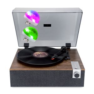 Tourne-disque Vinyle EA-PL200-WOOD Haut-parleurs int&eacute;gr&eacute;s 40W PMPO - 33, 45 et 78 tours - Bluetooth, 2 Mini Lumi&egrave;res LED - Neuf