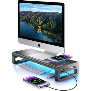 acdsgd-Vaydeer Support de moniteur double en m&eacute;tal avec charge sans fil et 4 hub USB 3.0 en aluminium pour 2 &eacute;crans, Supporte jusqu'&agrave; 32 pouces pour ordinateur, ordinateur portable - Noir - Neuf