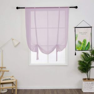 1 Pièce Store Romain Translucide Tulle Rideaux Voilages Vertical Poche De Tige Pour Chambre Cuisine Salon, Violet Clair, Largeur 120cm X Hauteur 140cm - Neuf