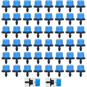 Lot de 50 goutteurs à 360 degrés - 8 trous - Système d'irrigation goutte à goutte - Pour tuyau de 4/7 mm - Bleu - Neuf
