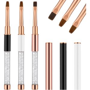 Kal-Lot De 3 Pinceaux En Gel Pour Ongles - Pinceaux Pour Ongles En Gel - Accessoires Pour Ongles - Poignée En Strass Uv - Pinceau De Peinture - Outil De Nail Art - Stylo À Pointiller - Cadeau Pour - Neuf