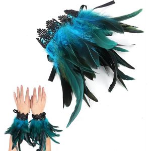 Kalsw-1 Paire Poignets Plumes Naturelles,Costume De Paon Pour Femme,Dentelle Faits Main Accessoire Déguisement Femme,Bracelet Plumes Pour Bal Mardi Gras,Bracelets Poignet Halloween Pour Partie Cospla - Neuf