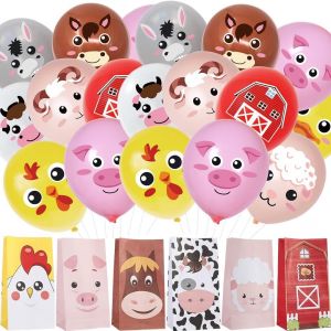 18 Pi&egrave;ces Ballon Animal De Ferme,6 Sacs &Agrave; Friandises Pour F&ecirc;te D'Anniversaire Motif Animaux De La Ferme,Ensemble De Ballons En Latex Pour Animaux Th&egrave;me Ferme,Pour Anniversaire F&ecirc;te - Neuf