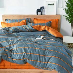 Ulteronixshop-Housse De Couettes Parure De Lit 4 Pi&egrave;ces, Plaine Impression Microfibre Mod&egrave;le De Ensemble De Literie Avec 2 Taies D'oreillers Et 1 Drap De Lit (220x240cm,Rayures Orange) - Neuf